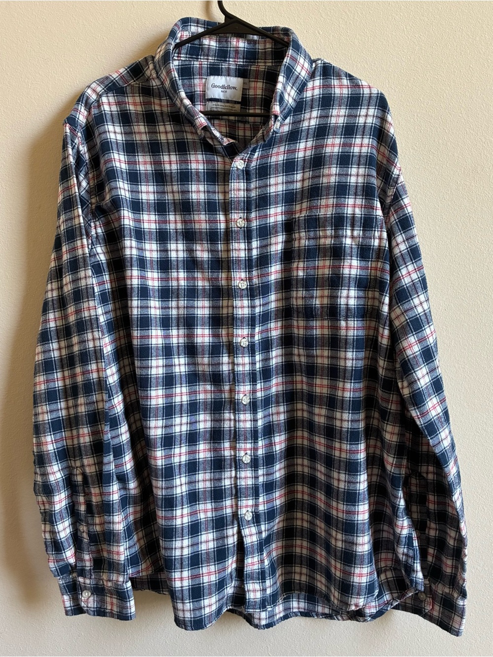 Goodfellow & Co Men's Navy Plaid Slim Fit flannel Everyday Button-Up Shirt - XXL